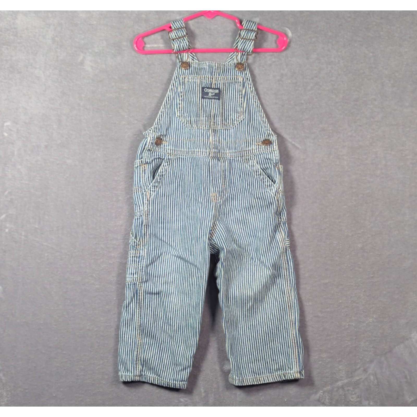 Oshkosh B’gosh Blue White Striped Overalls Vestbak Gender Neutral Cotton 24 Mo
